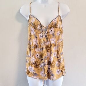 NWT S Entro Forest Fairy Boho Romantic Peasant Lace Up Sweetheart Tank Floral